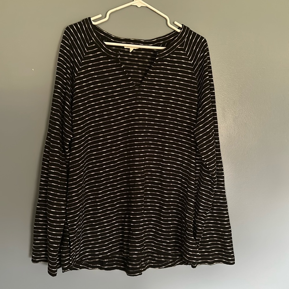 Cotton bleu flowy long sleeve shirt v neck stripes